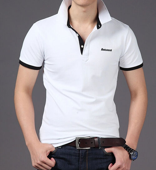 精棉高檔POLO衫訂做,主白色搭配黑色款式效果圖