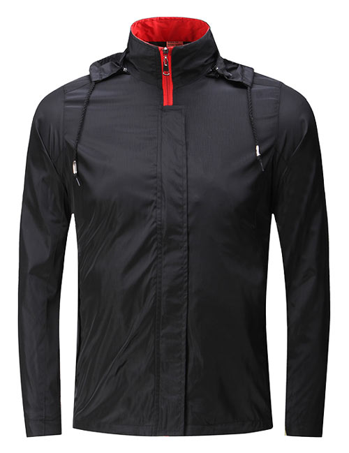 連帽黑色定做廣告風(fēng)衣款式圖