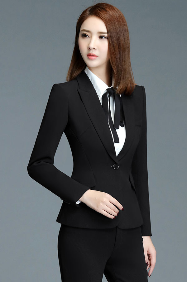 黑色女職業(yè)套裝定做款式細(xì)節(jié)特寫(xiě)圖片