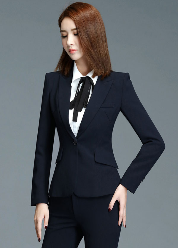 寶藍(lán)色女職業(yè)套裝定做款式特寫(xiě)圖片
