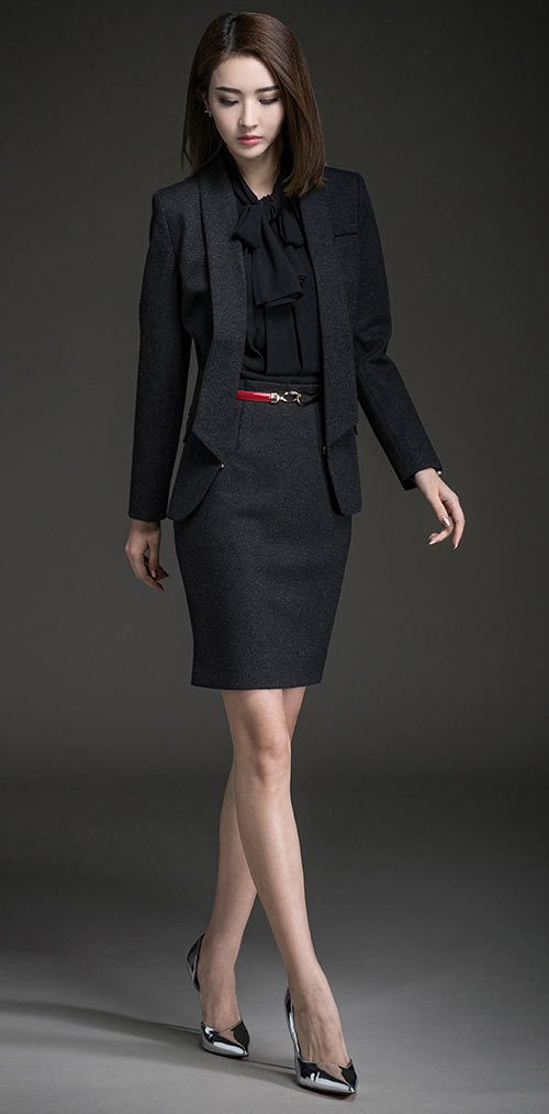 深藍色職業(yè)女套裙訂做款式圖片
