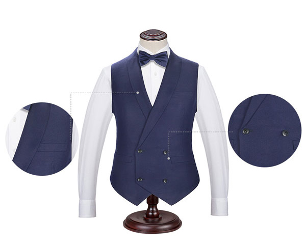 深藍(lán)色雙排扣商務(wù)西裝正裝馬甲工藝亮點特寫圖