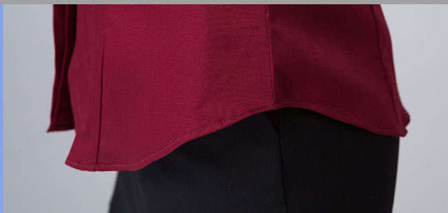 娃娃領(lǐng)長袖女襯衫款式下擺細節(jié)特寫圖