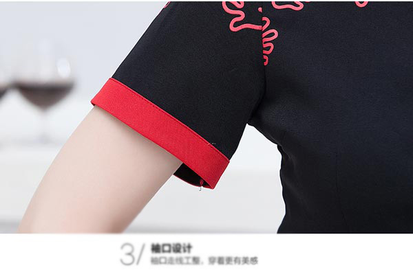 短袖餐飲服務(wù)員工作服訂做袖口細節(jié)特寫圖