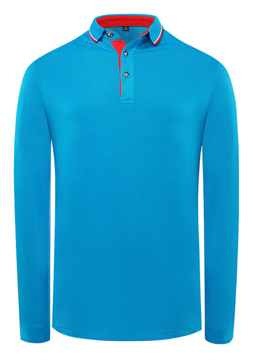 孔藍(lán)色長(zhǎng)袖POLO衫定制