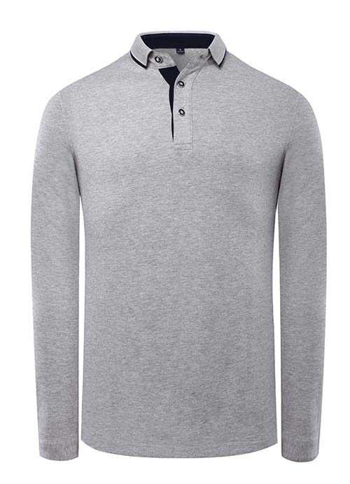 麻/花灰色長(zhǎng)袖POLO衫定做