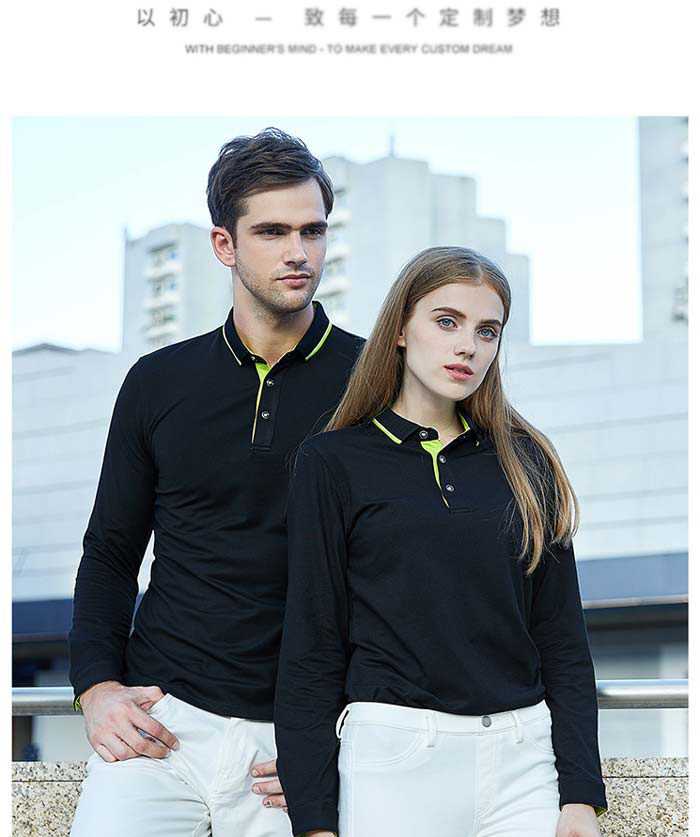 黑色長(zhǎng)袖T恤衫定做男女款式模特展示圖