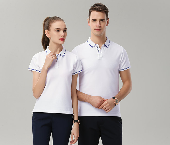 1898號時尚翻領(lǐng)短袖POLO衫定做之白色模特展示圖