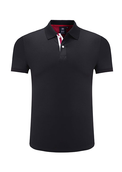 純色絲光棉短袖翻領(lǐng)T恤衫工作服訂做之黑色款式圖